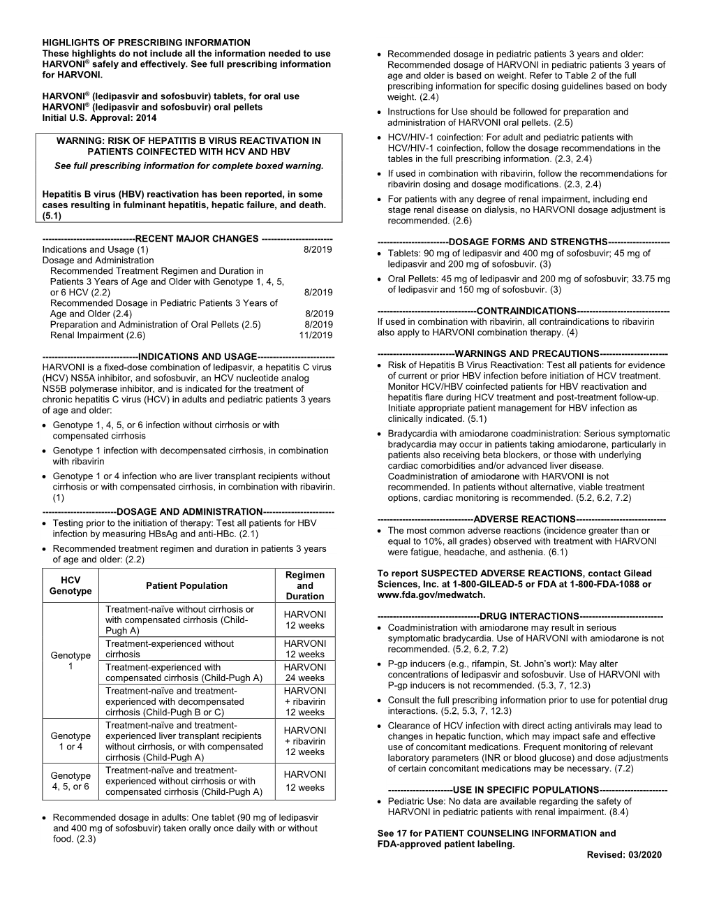 HARVONI® (Ledipasvir and Sofosbuvir) Tablets, for Oral Use Weight