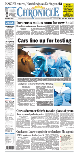 Cars Line up for Testing Now Sells Masks CITRUS PARK — Are You a Cool Cat Or Kitten? There’S Now a Coronavirus Mask out There for You