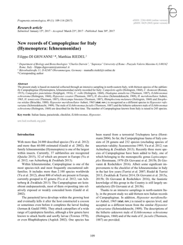 New Records of Campopleginae for Italy (Hymenoptera: Ichneumonidae)