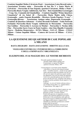 La Questione Dei Quartieri Di Case Popolari a Milano