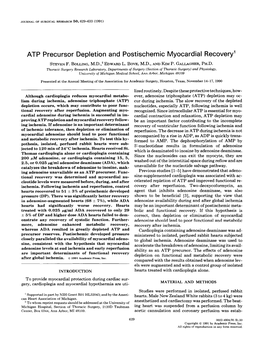 ATP Precursor Depletion and Postischemic Myocardial Recovery'