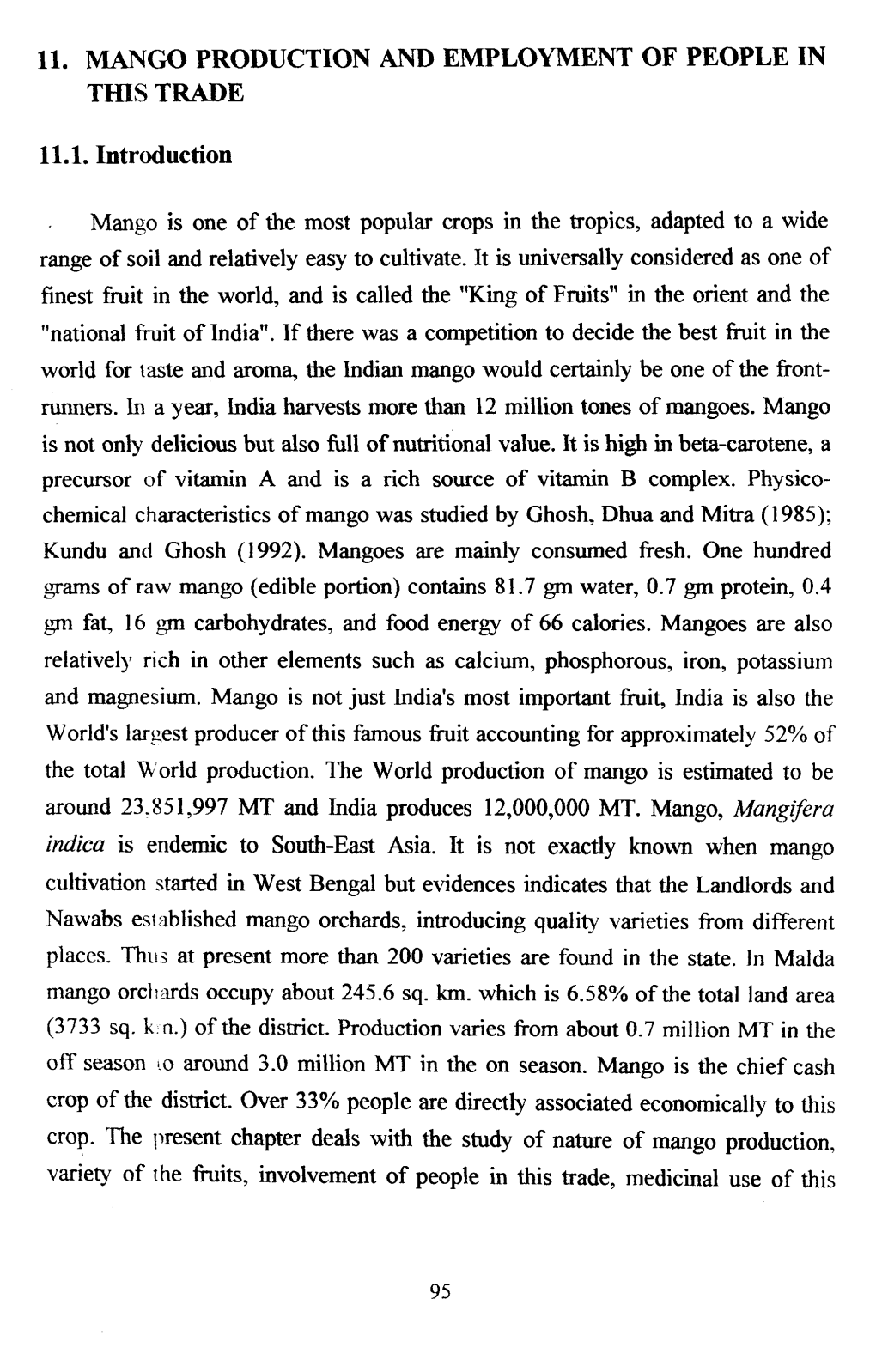 11. MANGO PRODUCTION and EMPLOYMENT of PEOPLE in Tffls TRADE