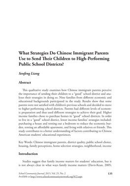 What Strategies Do Chinese Immigrant Parents Use to Send Their Children to High-Performing Public School Districts?