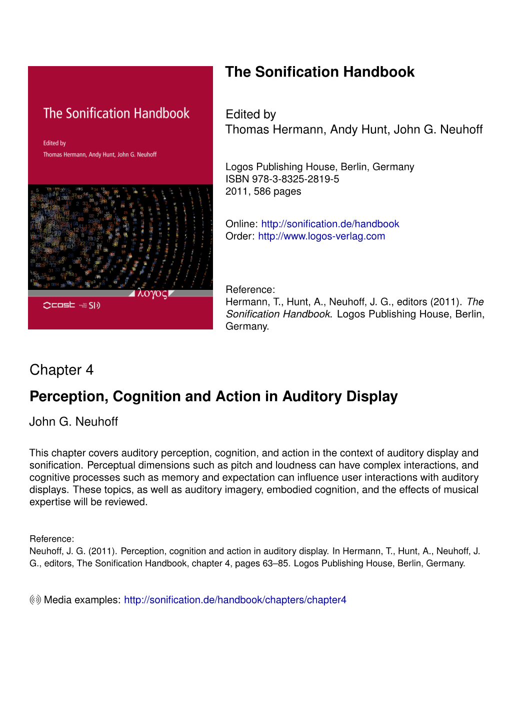 The Sonification Handbook Chapter 4 Perception, Cognition and Action In