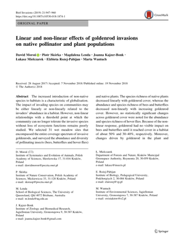 Linear and Non-Linear Effects of Goldenrod Invasions on Native Pollinator and Plant Populations