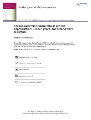 The Radical Feminist Manifesto As Generic Appropriation: Gender, Genre, and Second Wave Resistance