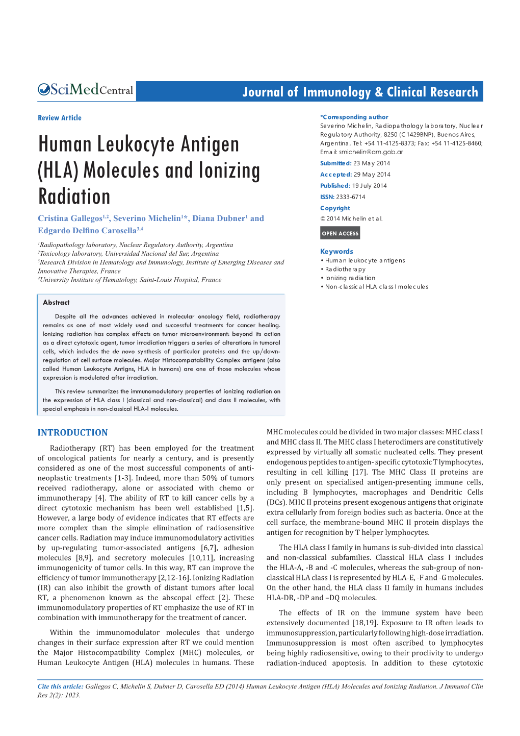 Human Leukocyte Antigen (HLA) Molecules and Ionizing Radiation