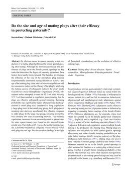 Do the Size and Age of Mating Plugs Alter Their Efficacy in Protecting Paternity?