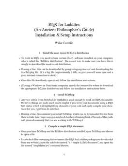 LATEX for Luddites (An Ancient Philosopher’S Guide) Installation & Setup Instructions