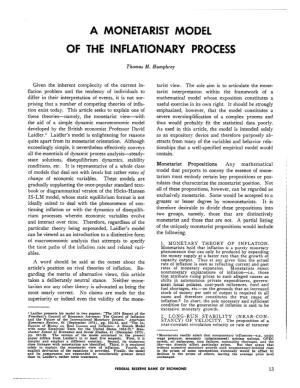 A Monetarist Model of the Inflationary Process