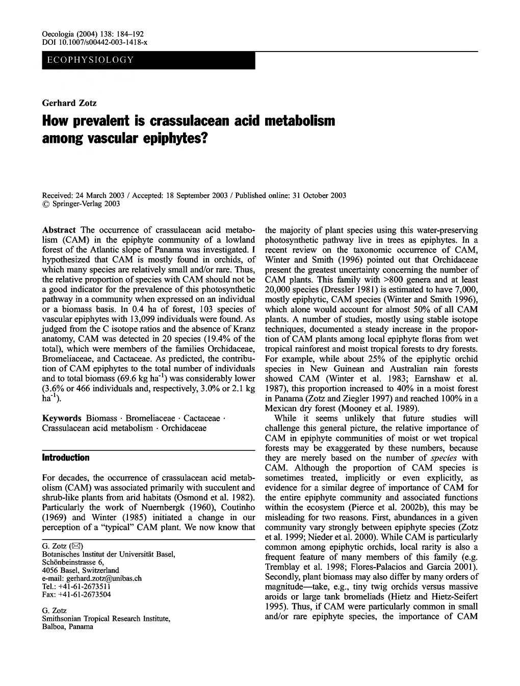 How Prevalent Is Crassulacean Acid Metabolism Among Vascular Epiphytes?