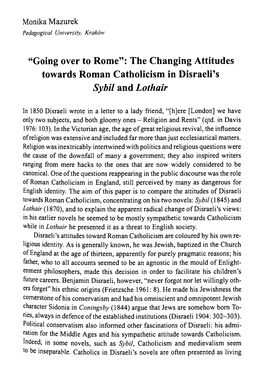 “Going Over to Rome”: the Changing Attitudes Towards Roman Catholicism in Disraeli’S Sybil and Lothair