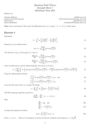 Quantum Field Theory Example Sheet 1 Michelmas Term 2011 Exercise 1