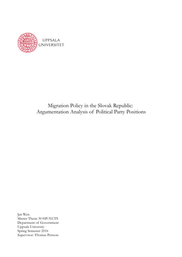 Migration Policy in the Slovak Republic: Argumentation Analysis of Political Party Positions