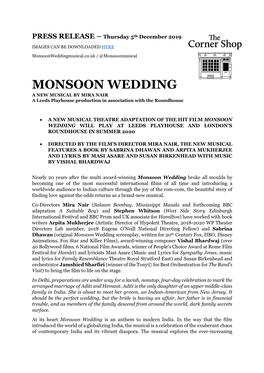 MONSOON WEDDING a NEW MUSICAL by MIRA NAIR a Leeds Playhouse Production in Association with the Roundhouse