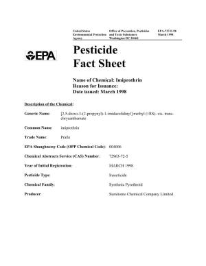 Pesticides EPA-737-F-98 Environmental Protectionand Toxic Substances March 1998 Agency Washington DC 20460 Pesticide Fact Sheet