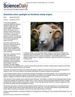 Scientists Shine Spotlight on Herdwick Sheep Origins -- Sciencedaily