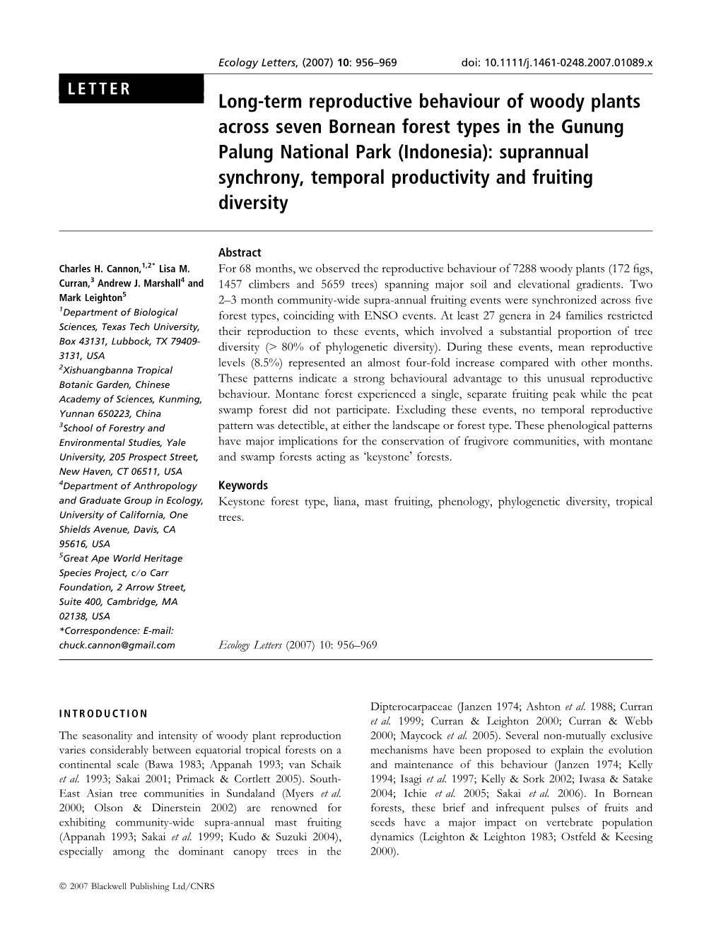 Long-Term Reproductive Behaviour of Woody Plants Across Seven