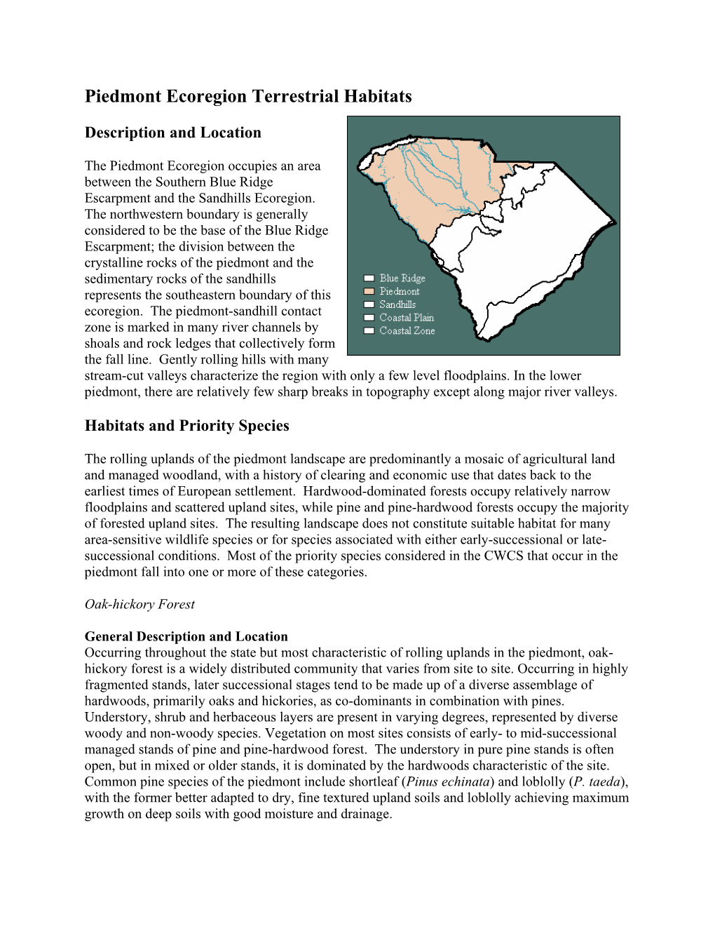 Piedmont Ecoregion Terrestrial Habitats