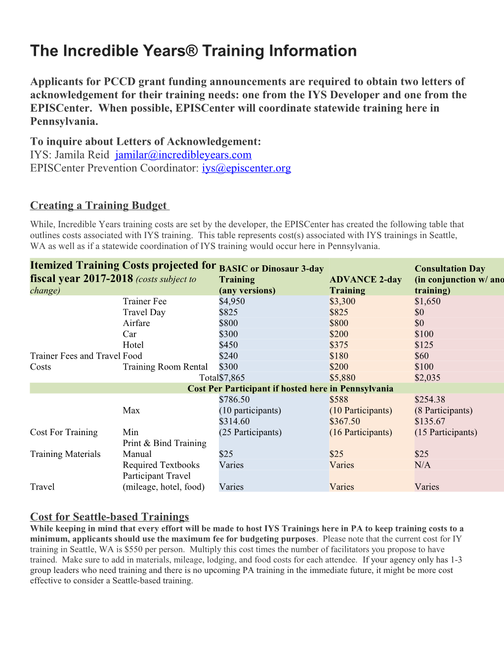 The Incredible Years Training Information