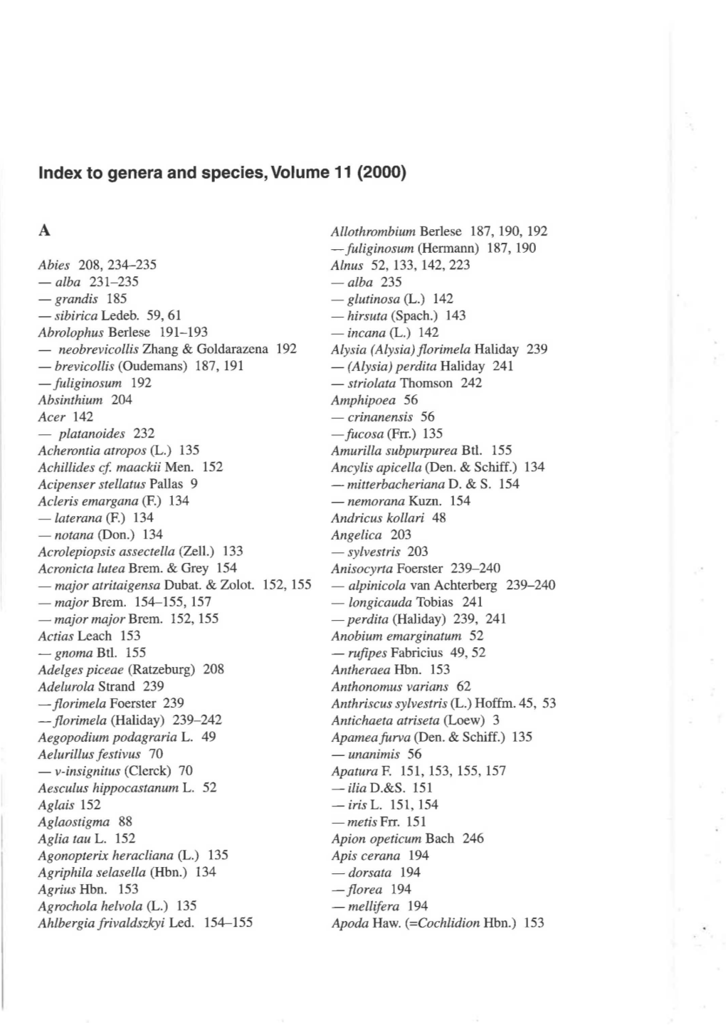 To Genera and Species, Volume 11 (2000)