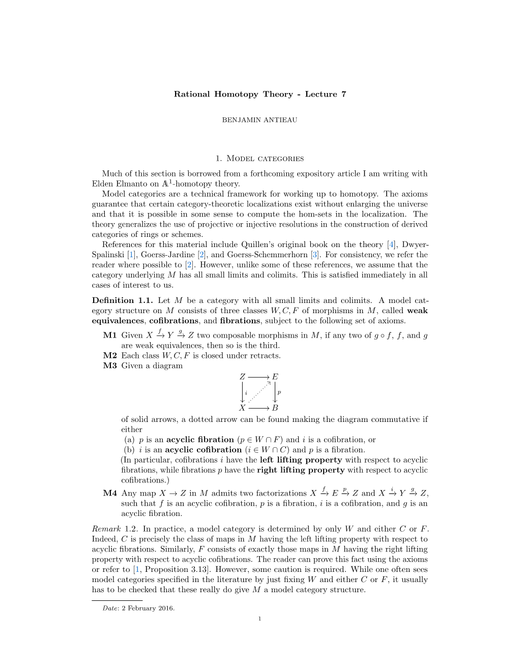 Rational Homotopy Theory - Lecture 7