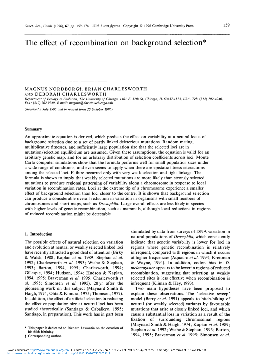 The Effect of Recombination on Background Selection*