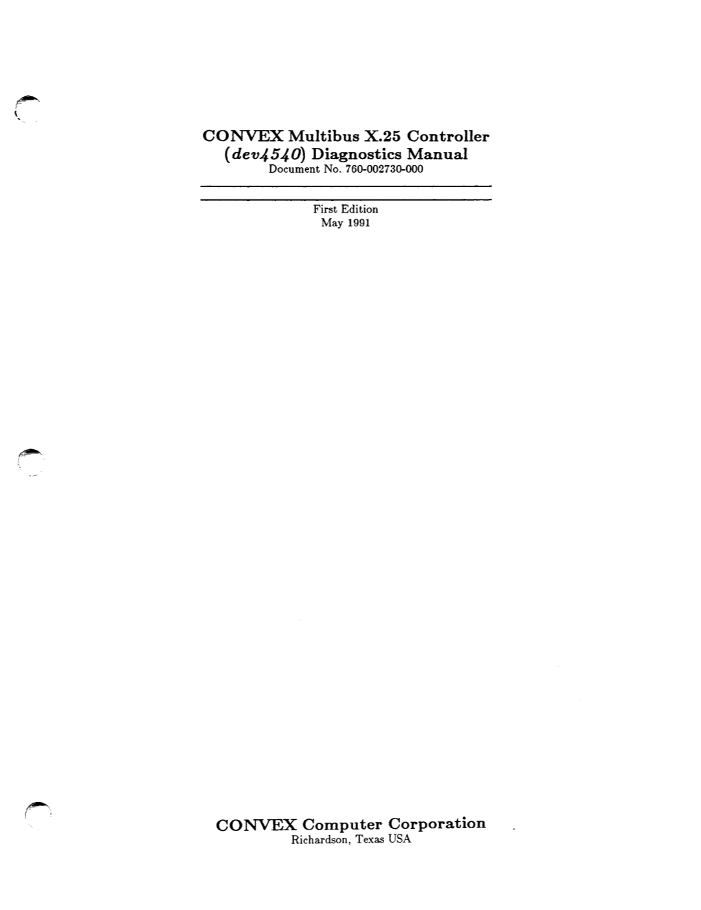 Multibus X.25 Controller (Dev4540) Diagnostics Manual Document No