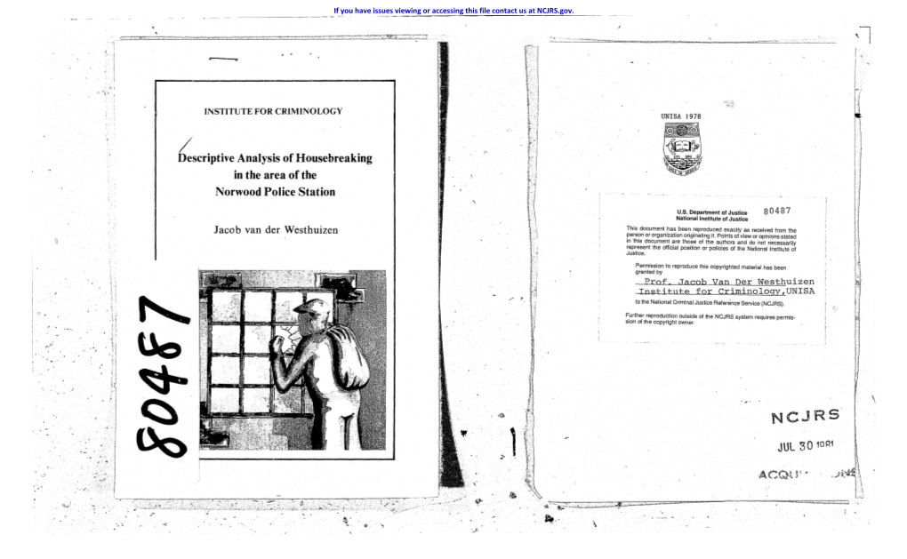 Scriptive Analysis of Housebreaking in the Area of the Norwood Police Station \ U.S