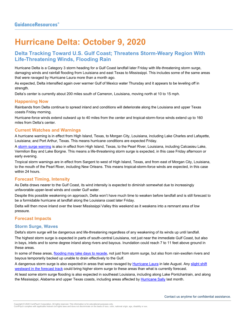 Hurricane Delta: October 9, 2020 Delta Tracking Toward U.S