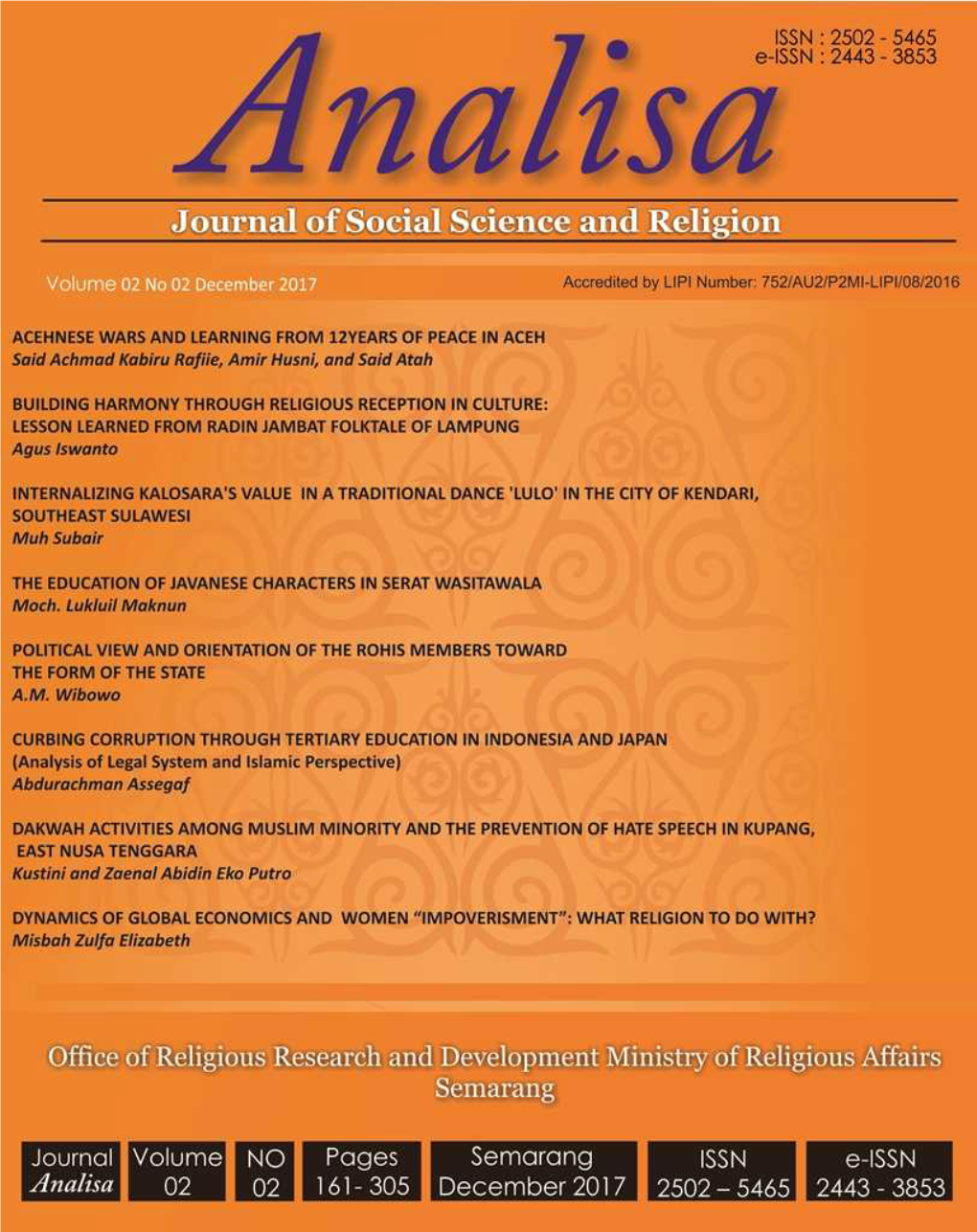 BUILDING HARMONY THROUGH RELIGIOUS RECEPTION in CULTURE: LESSON LEARNED from RADIN JAMBAT FOLKTALE of LAMPUNG Agus Iswanto :: 182-197