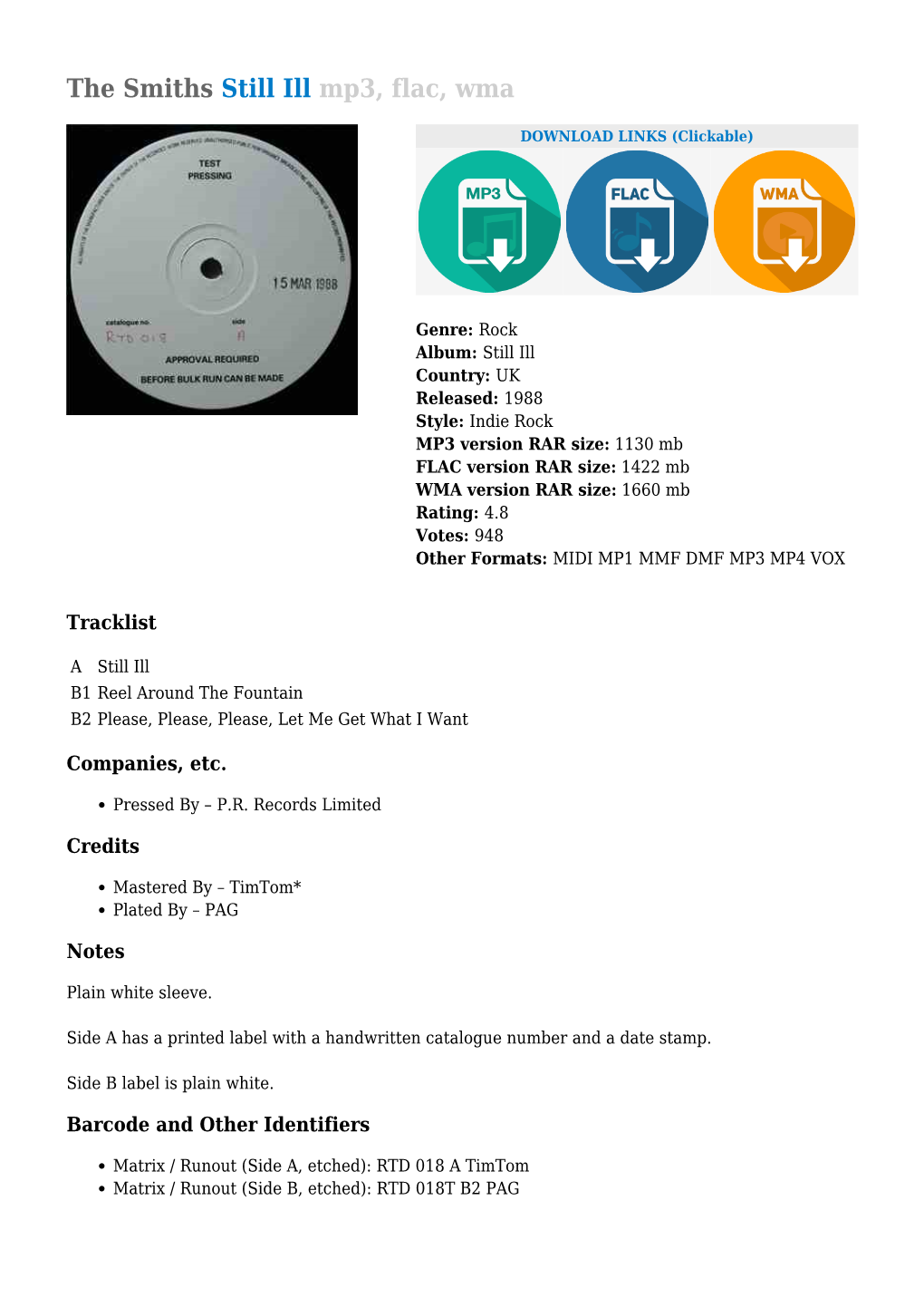 The Smiths Still Ill Mp3, Flac, Wma