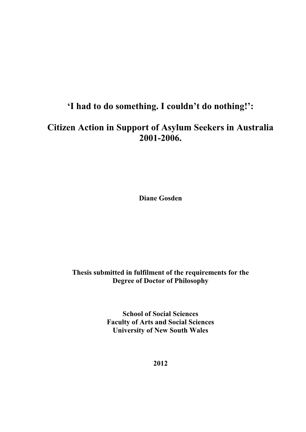 Citizen Action in Support of Asylum Seekers in Australia 2001-2006