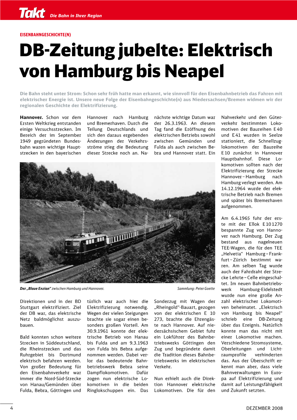 DB-Zeitung Jubelte: Elektrisch Von Hamburg Bis Neapel