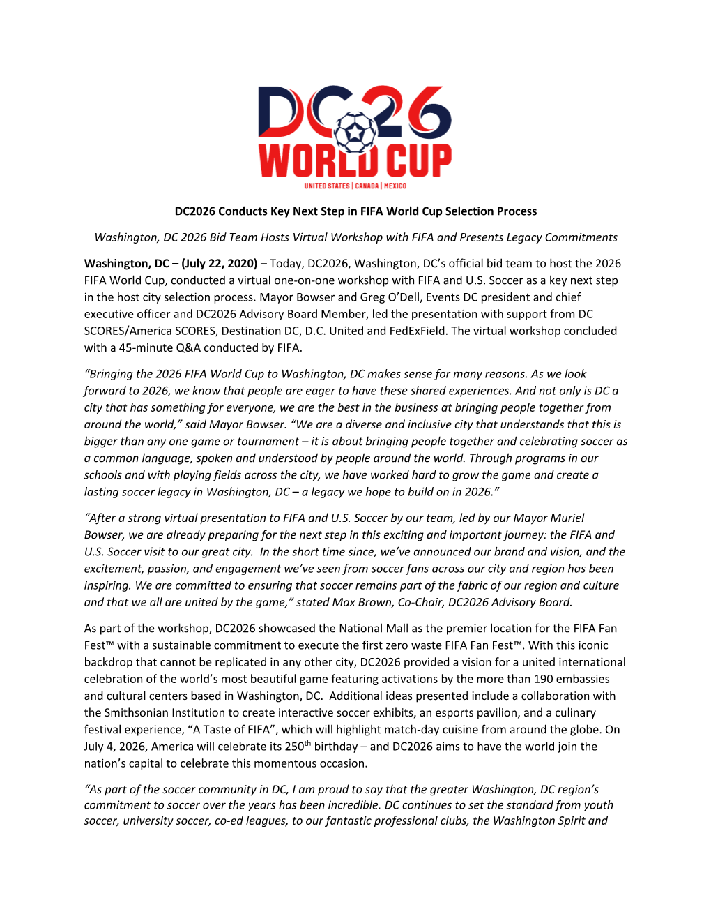 DC2026 Conducts Key Next Step in FIFA World Cup Selection Process