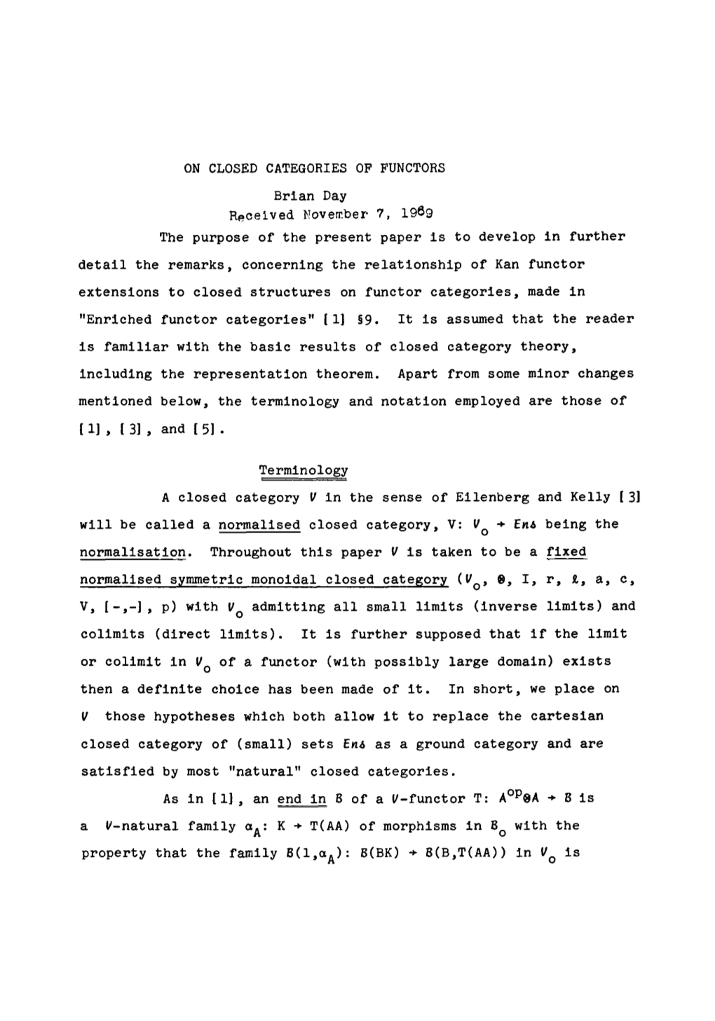 On Closed Categories of Functors