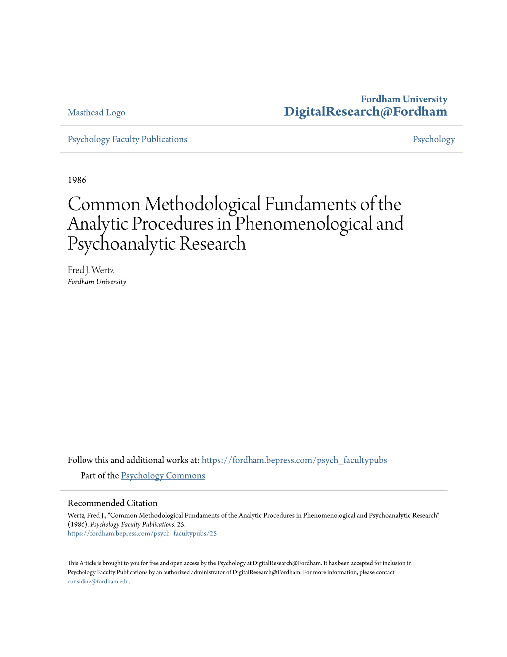 Common Methodological Fundaments of the Analytic Procedures in Phenomenological and Psychoanalytic Research Fred J