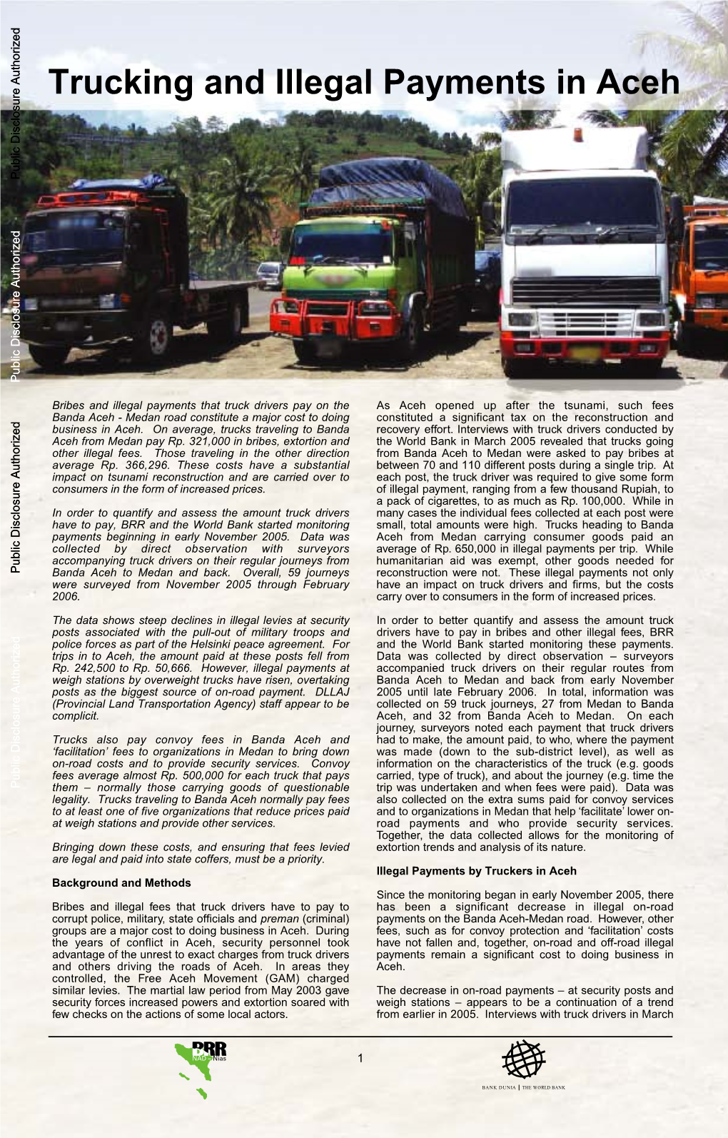 Trucking and Illegal Payments in Aceh 2005 Showed Average Costs of Rp