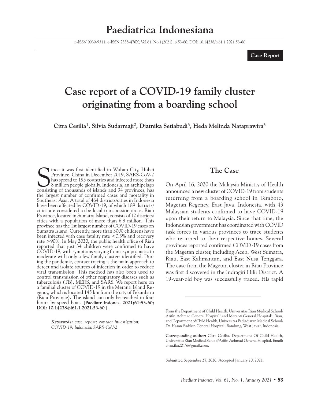 Case Report of a COVID-19 Family Cluster Originating from a Boarding School