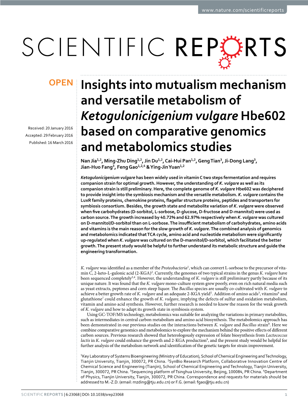 Insights Into Mutualism Mechanism and Versatile Metabolism Of