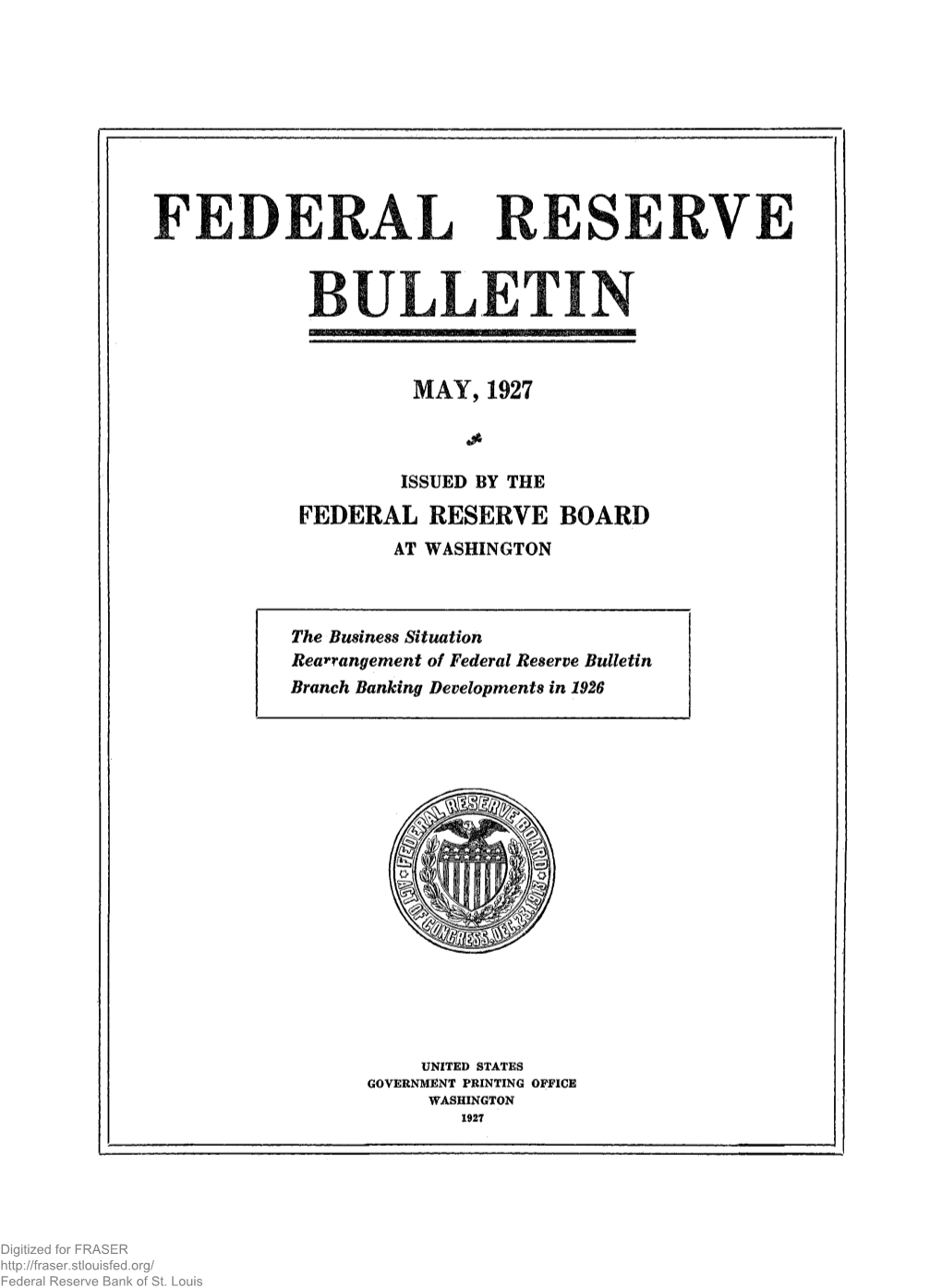 Federal Reserve Bulletin May 1927