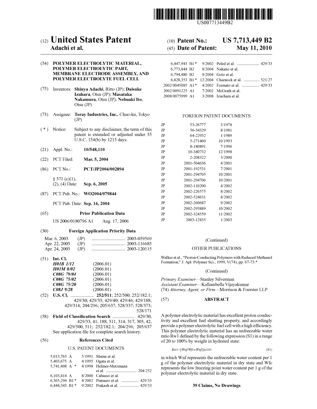 (12) United States Patent (10) Patent No.: US 7,713,449 B2 Adachi Et Al