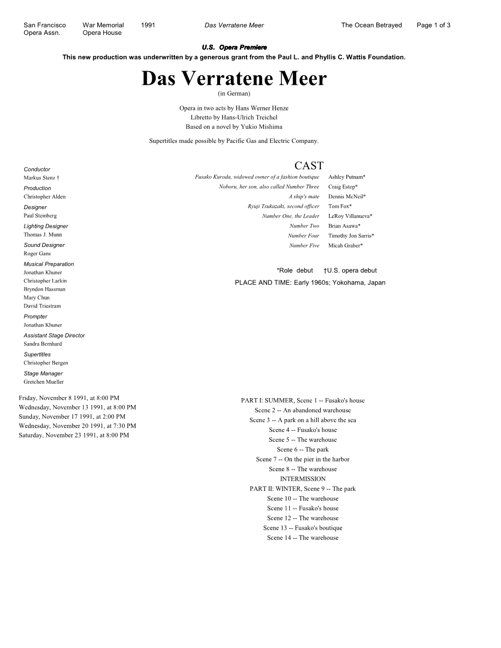 Das Verratene Meer the Ocean Betrayed Page 1 of 3 Opera Assn