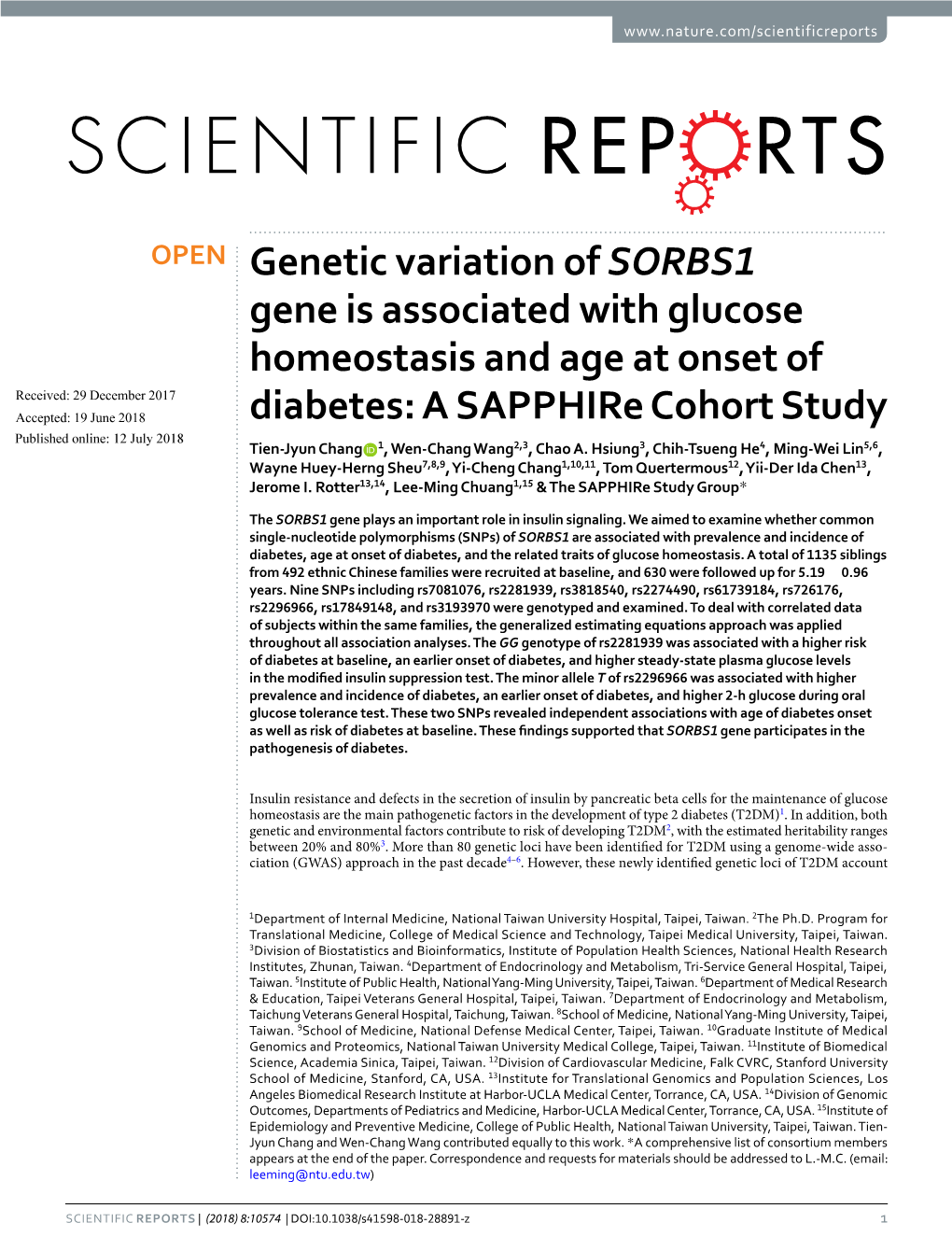 Genetic Variation of SORBS1 Gene Is Associated with Glucose Homeostasis and Age at Onset of Diabetes: a Sapphire Cohort Study