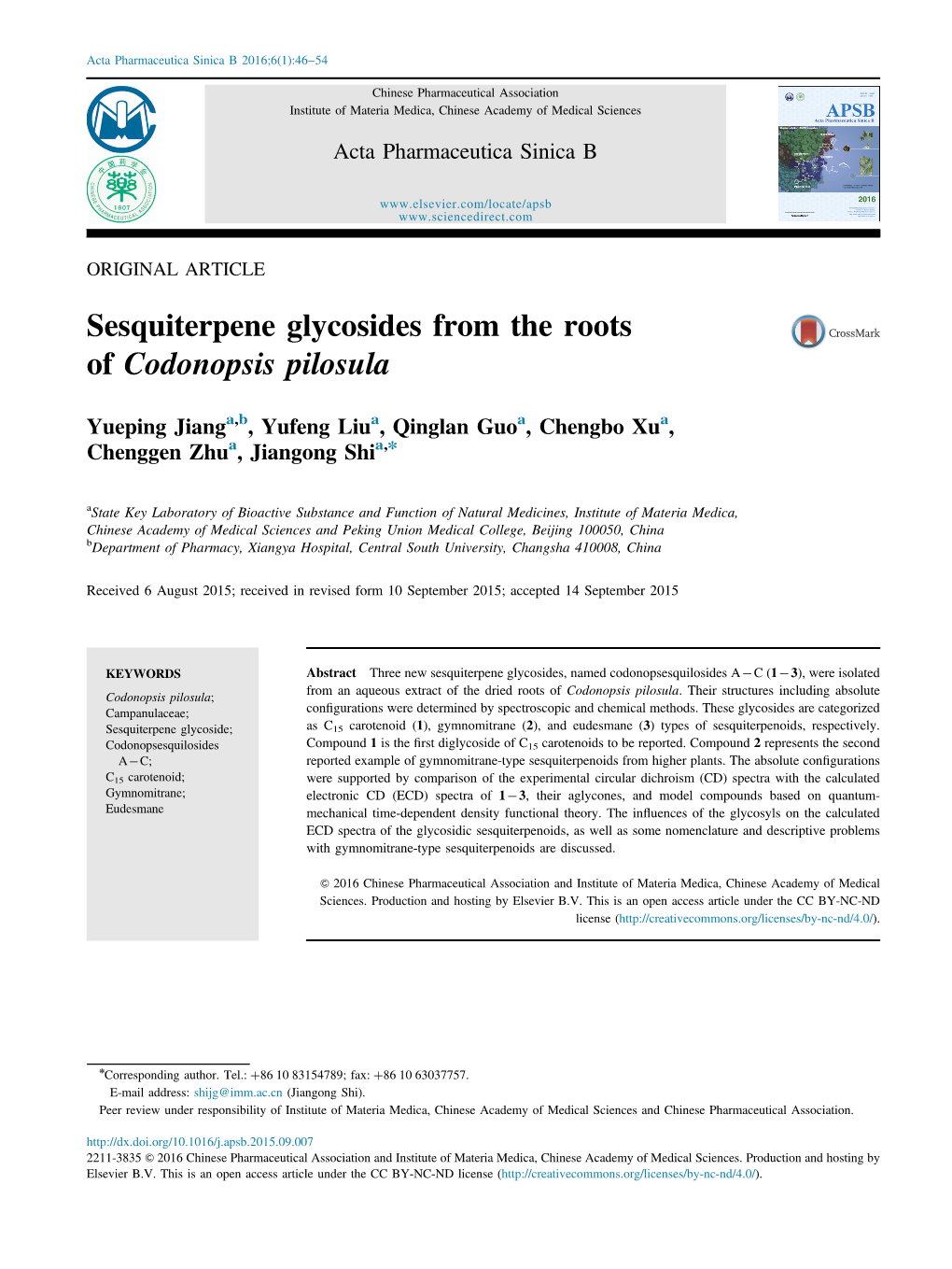 Sesquiterpene Glycosides from the Roots of Codonopsis Pilosula