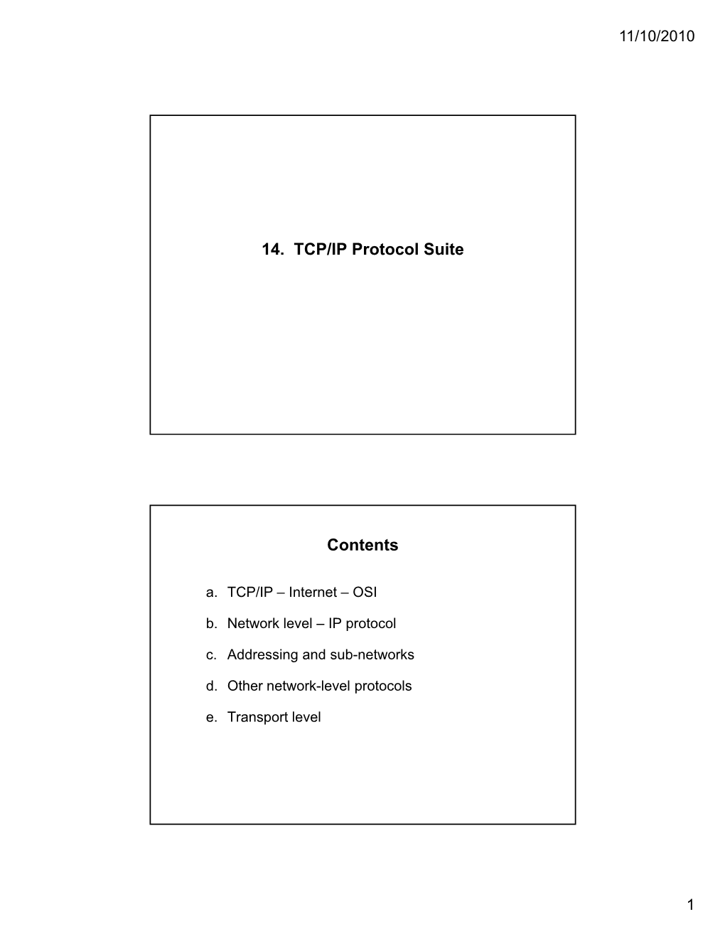 14. TCP/IP Protocol Suite Contents