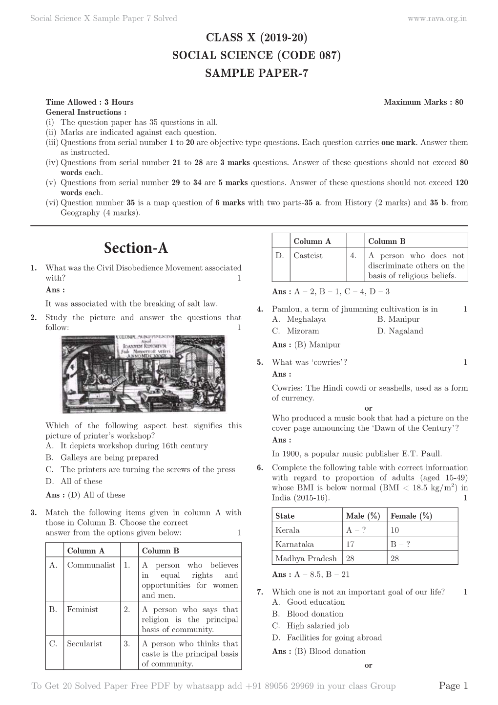 Solved Paper Free PDF by Whatsapp Add +91 89056 29969 in Your Class Group Page 1 Social Science X Sample Paper 7 Solved