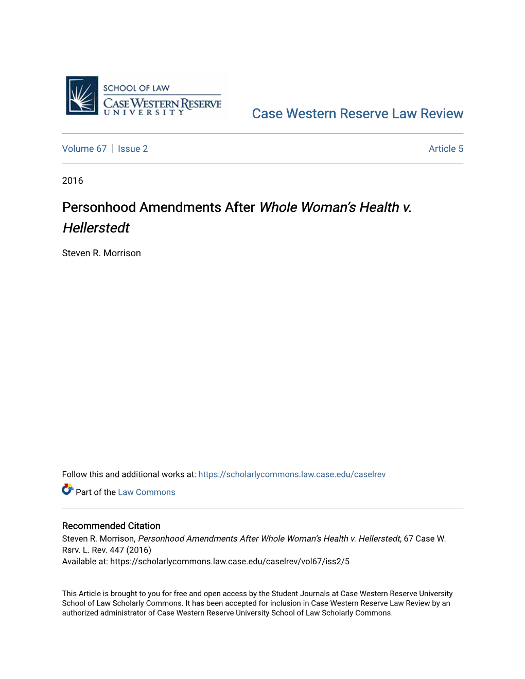 Personhood Amendments After Whole Woman's Health V. Hellerstedt Care, and in Vitro Fertilization