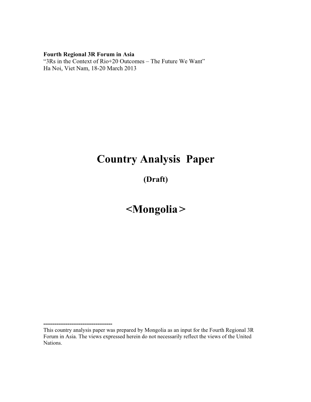 Country Analysis Paper <Mongolia>