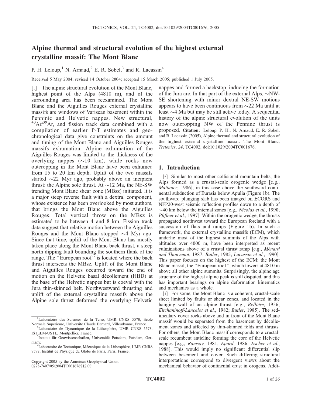 Alpine Thermal and Structural Evolution of the Highest External Crystalline Massif: the Mont Blanc